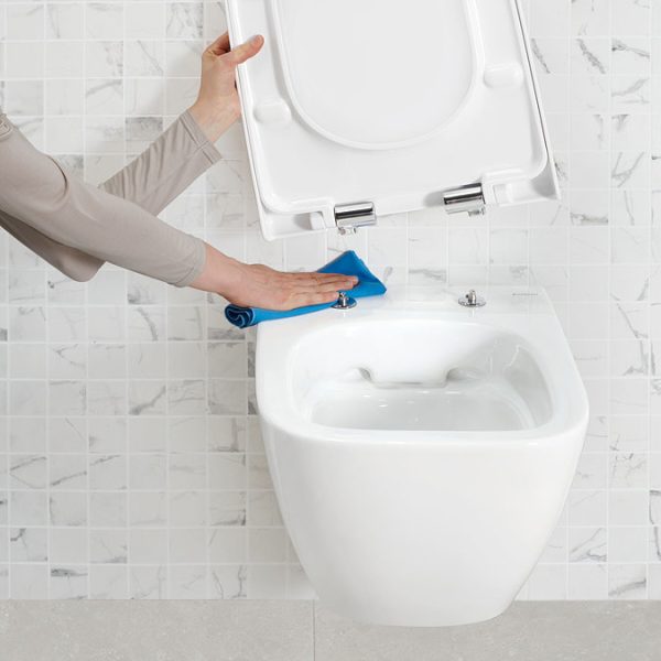 Geberit 112cm Frame with Delta30 Flush Plate + Smyle Compact Rimless Wall Hung Pan with Soft Close Seat - Image 4