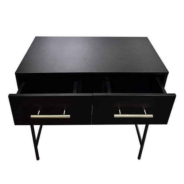 Gatsby Matt Black 1000 2 Drawer Countertop Vanity Unit with Brushed Brass Handles & 2 Square Basins - Image 2
