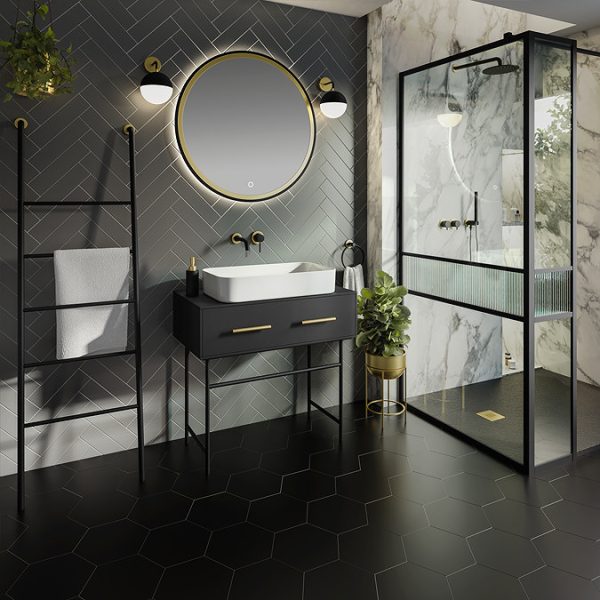Gatsby Matt Black & Brushed Brass 800mm LED Backlit Circular Mirror - Image 4