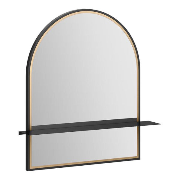 Gatsby Matt Black & Brushed Brass Arched Mirror with Shelf - Image 2
