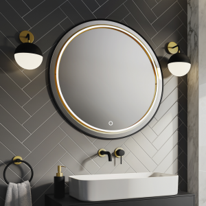 Gatsby Matt Black & Brushed Brass 800mm LED Ring Circular Mirror with Touch Control, Dimmer & Colour Changing Light