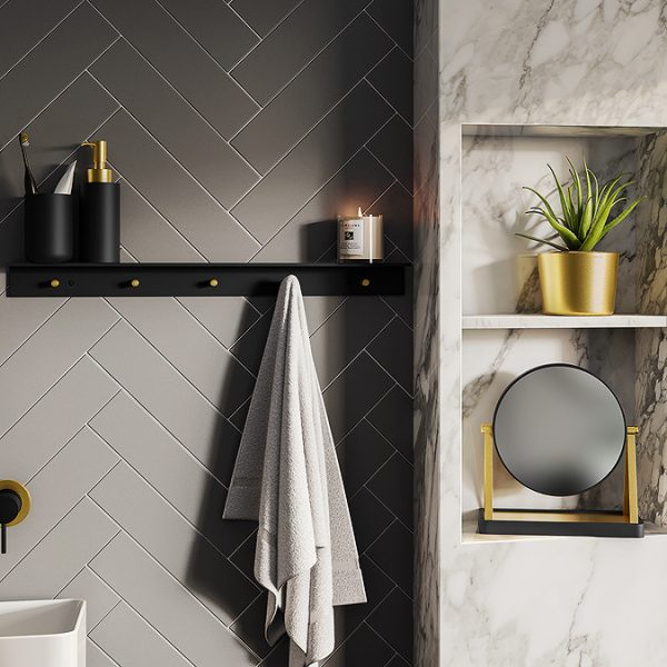 Gatsby Matt Black & Brushed Brass Reversible Vanity Mirror & Tray Base - Image 2