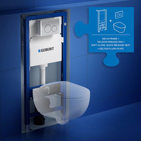 Geberit Rimless 4 in 1 Pack, Frame + Flush Plate + Pan & Soft Close Seat - Image 7