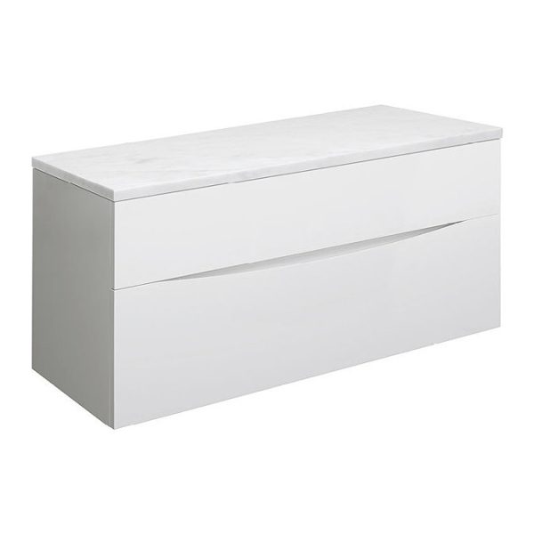 Crosswater Glide II Wall Hung Countertop Vanity Unit   White Gloss with Marble Worktop Width 1000mm - Image 2