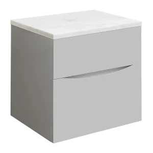 Crosswater Glide II Wall Hung Countertop Vanity Unit   Storm Grey with Marble Worktop Width 1000mm