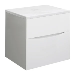 Crosswater Glide II Wall Hung Countertop Vanity Unit   White Gloss with Marble Worktop Width 1000mm