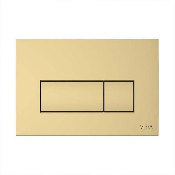 VitrA Evi Round Rimless Toilet with Soft Close Seat + Concealed WC Dual Flush Cistern with Wall Hung Frame (Brushed Gold Flush Plate) - Image 2