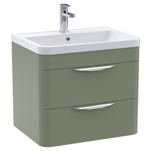 Monza 600mm Wall Hung 2 Drawer Vanity Unit with Chrome Handles   Satin Green