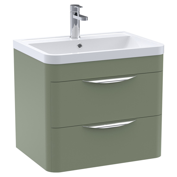 Monza 600mm Wall Hung 2 Drawer Vanity Unit with Chrome Handles   Satin Green