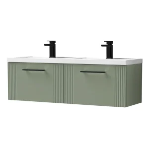Roxbury Deco Fluted 1200mm Green Double Basin Vanity Unit   2 Drawer Unit with Matt Black Handles