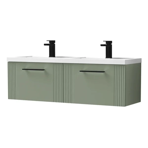 Roxbury Deco Fluted 1200mm Green Double Basin Vanity Unit   2 Drawer Unit with Matt Black Handles
