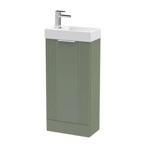 Roxbury Deco Fluted 400mm Green Floor Standing Cloakroom Vanity Unit