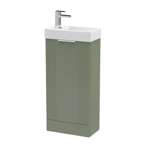 Roxbury Deco Fluted 400mm Green Floor Standing Cloakroom Vanity Unit