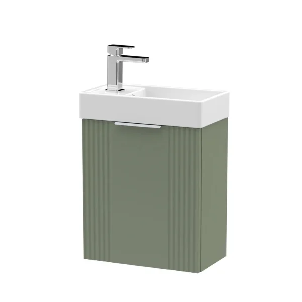 Roxbury Deco Fluted 400mm Green Wall Hung Cloakroom Vanity Unit