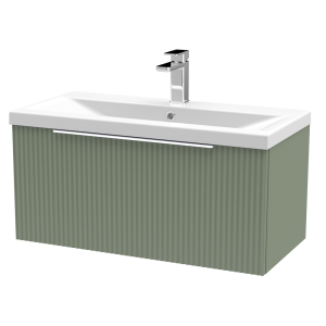 Venice Fluted 800mm Green Vanity Unit   Wall Hung Single Drawer Unit with Chrome Handle