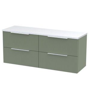 Venice Fluted 1205mm Green Vanity Unit   Wall Hung 4 Drawer Unit with Sparkling White Worktop & Chrome Handles