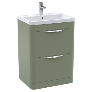 Monza 600mm Floor Standing Vanity Unit with Chrome Handles   Satin Green