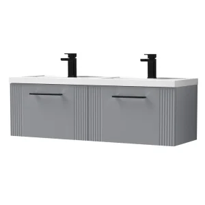 Roxbury Deco Fluted 1200mm Grey Double Basin Vanity Unit   2 Drawer Unit with Matt Black Handles