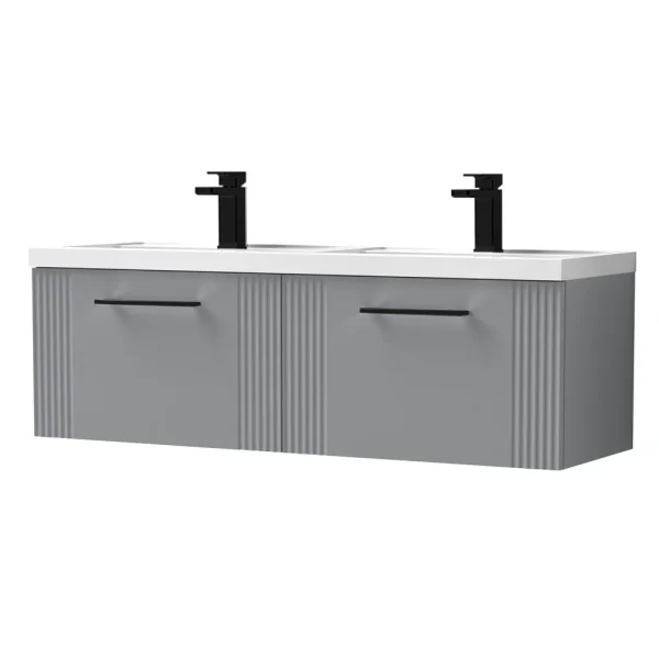 Roxbury Deco Fluted 1200mm Grey Double Basin Vanity Unit   2 Drawer Unit with Matt Black Handles