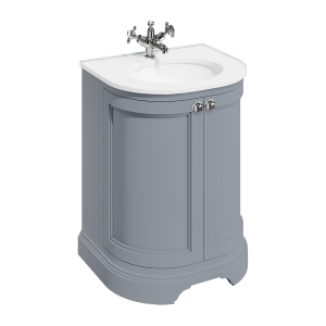 Burlington Matt Grey 650mm Freestanding Curved Vanity Unit & White Worktop