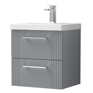 Roxbury Deco Fluted 500mm Grey Vanity Unit   Wall Hung 2 Drawer Unit & Chrome Handles
