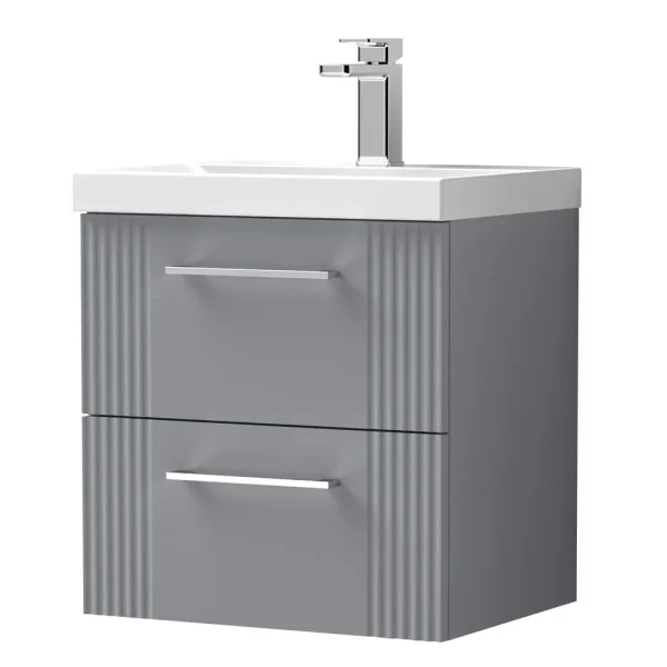 Roxbury Deco Fluted 500mm Grey Vanity Unit   Wall Hung 2 Drawer Unit & Chrome Handles