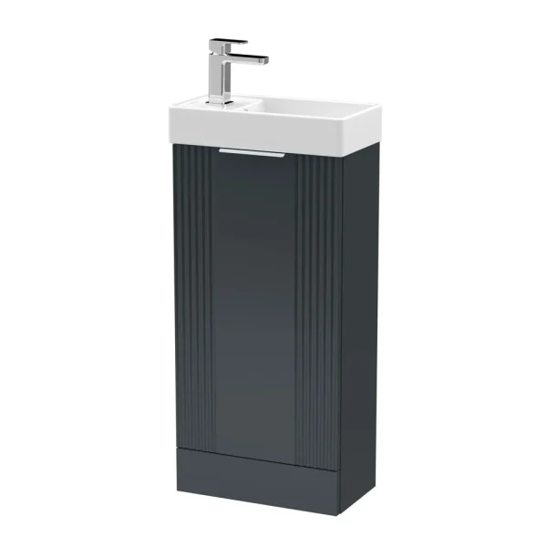 Roxbury Deco Fluted 400mm Anthracite Grey Floor Standing Cloakroom Vanity Unit