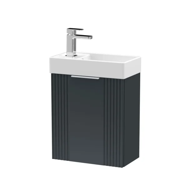 Roxbury Deco Fluted 400mm Anthracite Grey Wall Hung Cloakroom Vanity Unit