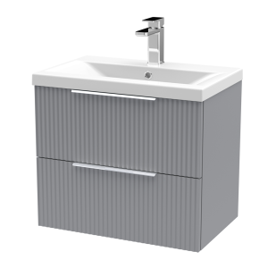 Venice Fluted 600mm Grey Vanity Unit   Wall Hung 2 Drawer Unit with Chrome Handles