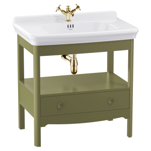 Burlington Guild 850mm Floor Standing Vanity Unit & Console Basin   Carlyle Green