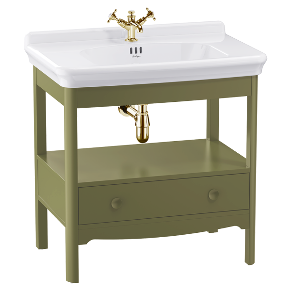 Burlington Guild 850mm Floor Standing Vanity Unit & Console Basin   Carlyle Green