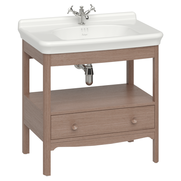 Burlington Guild 850mm Floor Standing Vanity Unit & Console Basin   Dark Oak