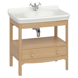 Burlington Guild 850mm Floor Standing Vanity Unit & Console Basin   Light Oak