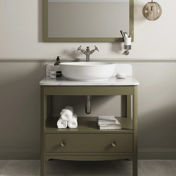 Burlington Guild 850mm Floor Standing Vanity Unit & Carrara Worktop with Upstand   Carlyle Green - Image 2