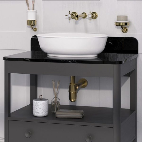 Burlington Guild 850mm Floor Standing Vanity Unit & Marquina Worktop with Upstand   Ashbee Grey - Image 3