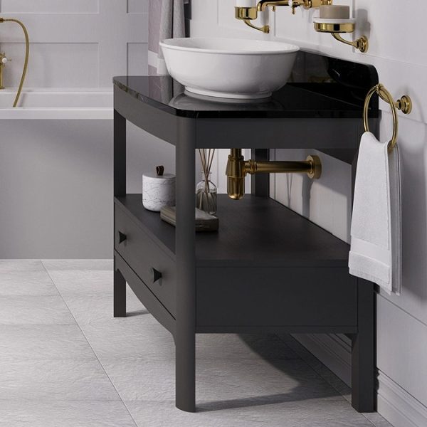 Burlington Guild 850mm Floor Standing Vanity Unit & Marquina Worktop with Upstand   Ashbee Grey - Image 2