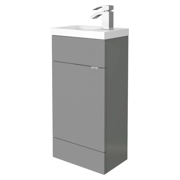 Hudson Reed 405mm Gloss Grey Compact Floor Standing Vanity Unit inc. Basin