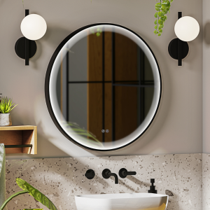 Huxley Matt Black Round 700mm LED Mirror with Anti Fog, Touch Control & Colour Changing Light