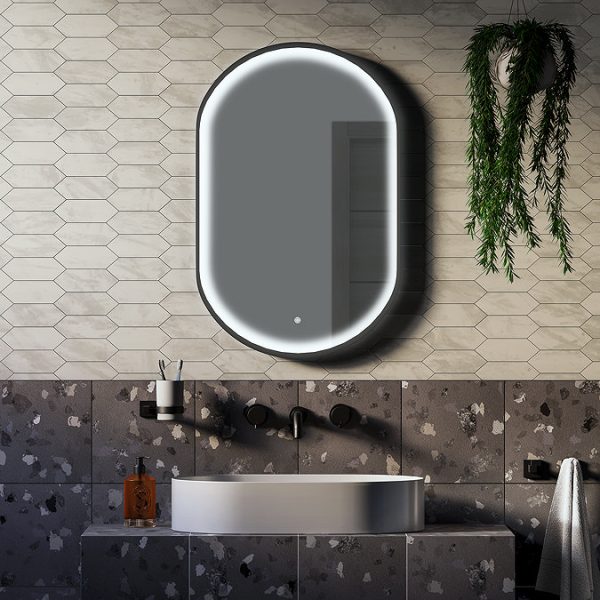 Huxley Matt Black Lozenge LED Mirror with Anti Fog, Touch Control & Colour Changing Light - Image 2