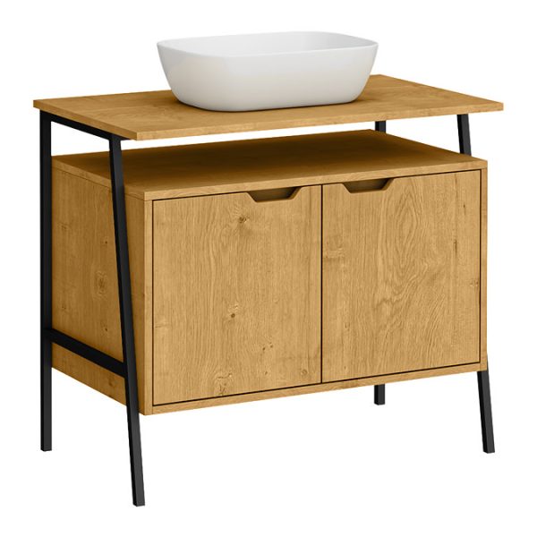 Huxley Oak & Matt Black 900mm Countertop Vanity Unit with Rectangular Gloss White Basin - Image 7