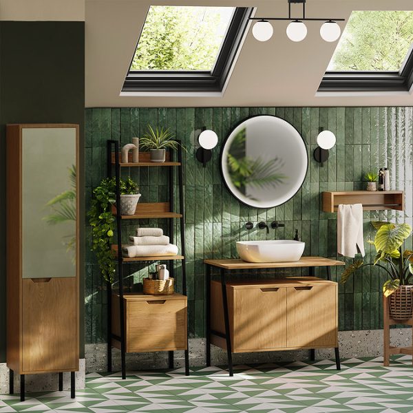 Huxley Oak & Matt Black 900mm Countertop Vanity Unit - Image 2
