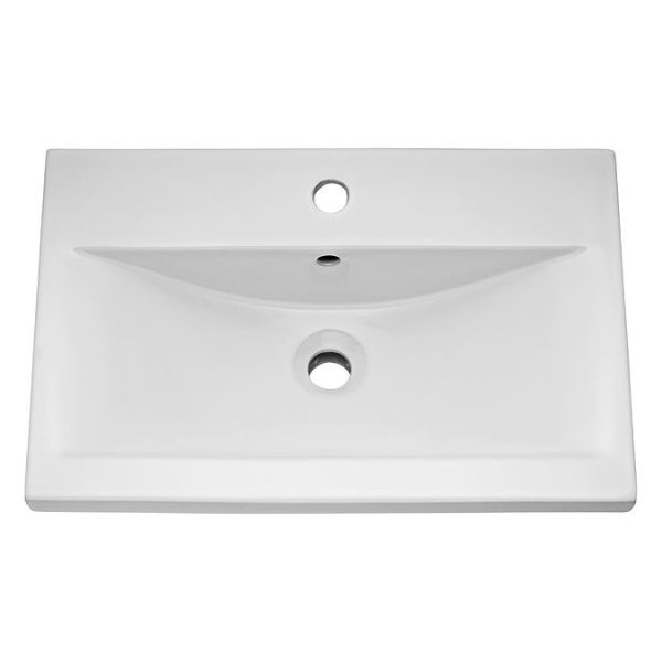 Haywood 500mm Gloss Grey / Driftwood Wall Hung Vanity Unit with Open Shelf + Ceramic Basin - Image 2