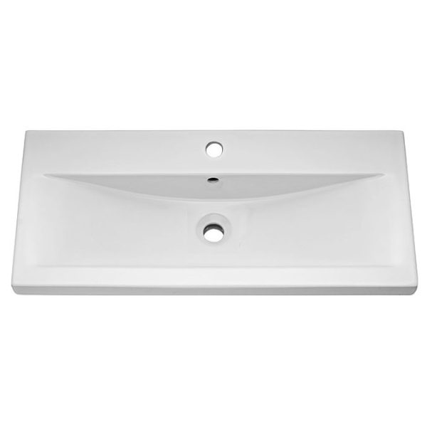 Haywood 800mm Gloss Grey / Driftwood Wall Hung Vanity Unit with Open Shelf + Ceramic Basin - Image 2