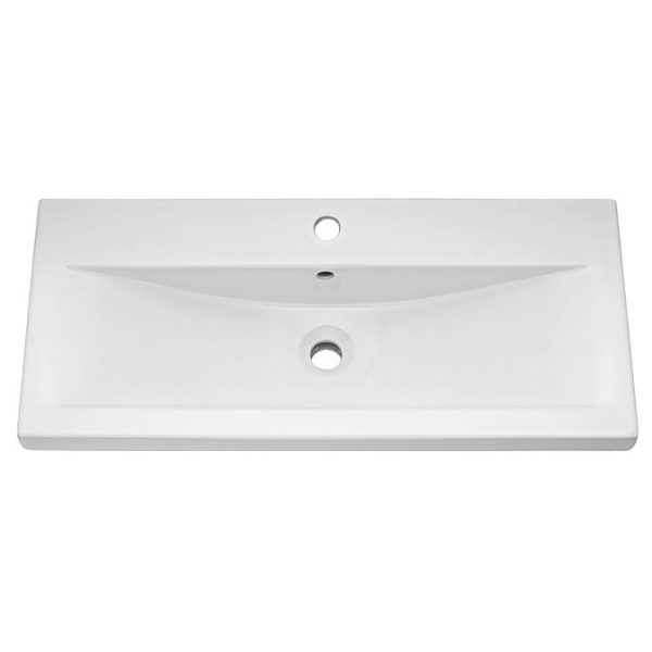 Haywood 800mm Gloss White / Natural Oak 2 Drawer Vanity Unit with Open Shelf + Ceramic Basin - Image 2
