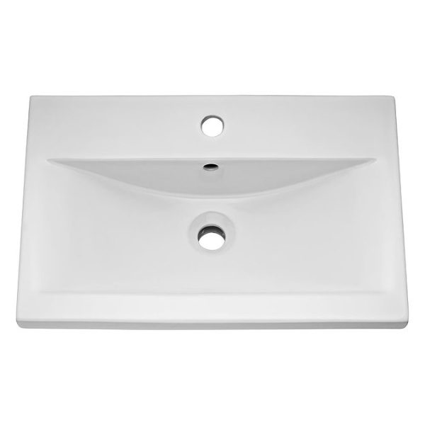 Arezzo Senza 500mm Matt Black / Vicenza Oak Wall Hung Vanity Unit with Open Shelf + Ceramic Basin - Image 2