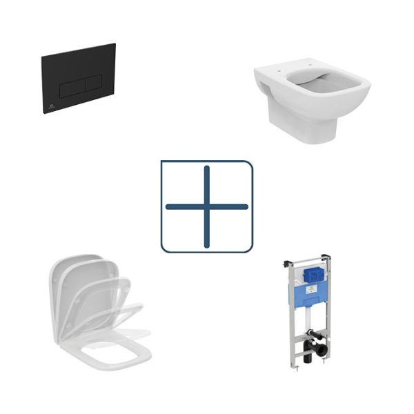 Ideal Standard i.Life A Rimless Toilet + Concealed WC Cistern with Wall Hung Frame (Black Flush Plate) - Image 11
