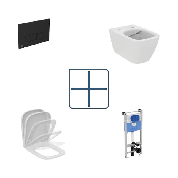 Ideal Standard i.Life B Rimless Toilet + Concealed WC Cistern with Wall Hung Frame (Black Flush Plate) - Image 10