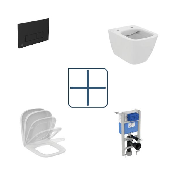 Ideal Standard i.Life S Compact Rimless Toilet + Concealed WC Cistern with Wall Hung Frame (Black Flush Plate) - Image 12
