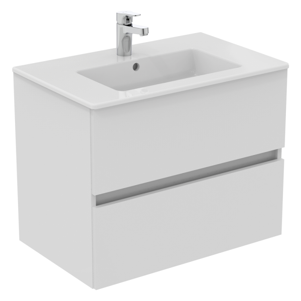 Ideal Standard Eurovit+ 70cm Wall Hung 2 Drawer Vanity Unit with Basin   Gloss White