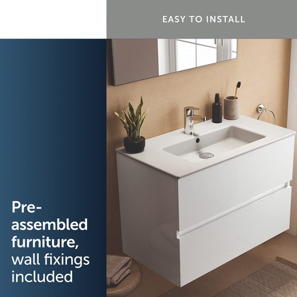 Ideal Standard Eurovit+ 70cm Wall Hung 2 Drawer Vanity Unit with Basin   Gloss White - Image 8